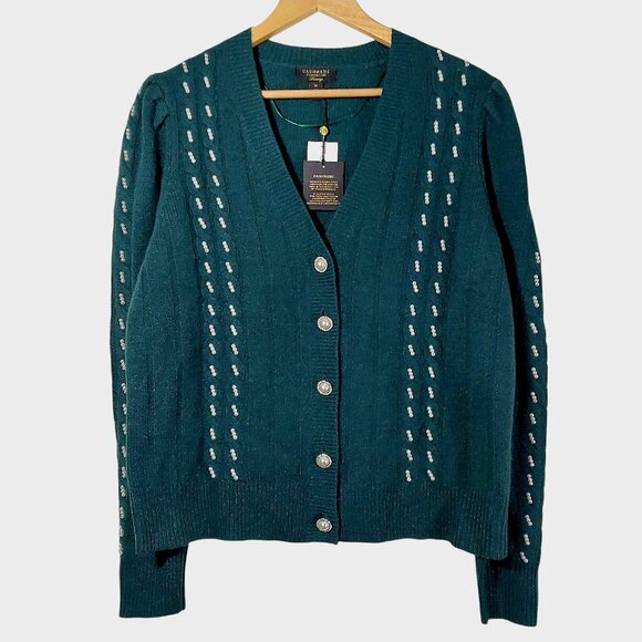 Charter Club Sweaters - NWT Charter Club 100% Cashmere Boyfriend Cardigan Teal w Faux Pearl Accents - XL